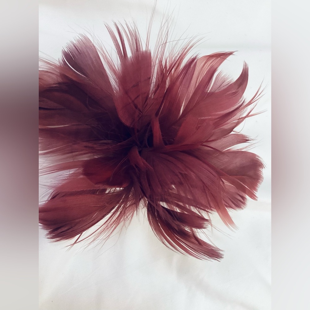 Petite Rosewood  Feather Fascinator Hair Clip, brooch pin. Hat clip